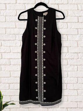 LOFT Black Embroidered Shift Dress